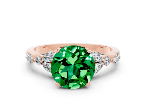 Rose gold Round Cut Emerald Solitaire Ring with Side Stones and Four-Prong Setting_12