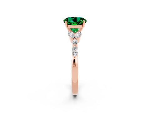 Rose gold Round Cut Emerald Solitaire Ring with Side Stones and Four-Prong Setting_14