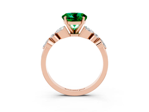Rose gold Round Cut Emerald Solitaire Ring with Side Stones and Four-Prong Setting_15