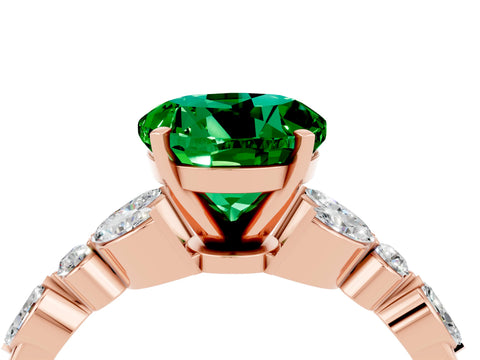 Rose gold Round Cut Emerald Solitaire Ring with Side Stones and Four-Prong Setting_16