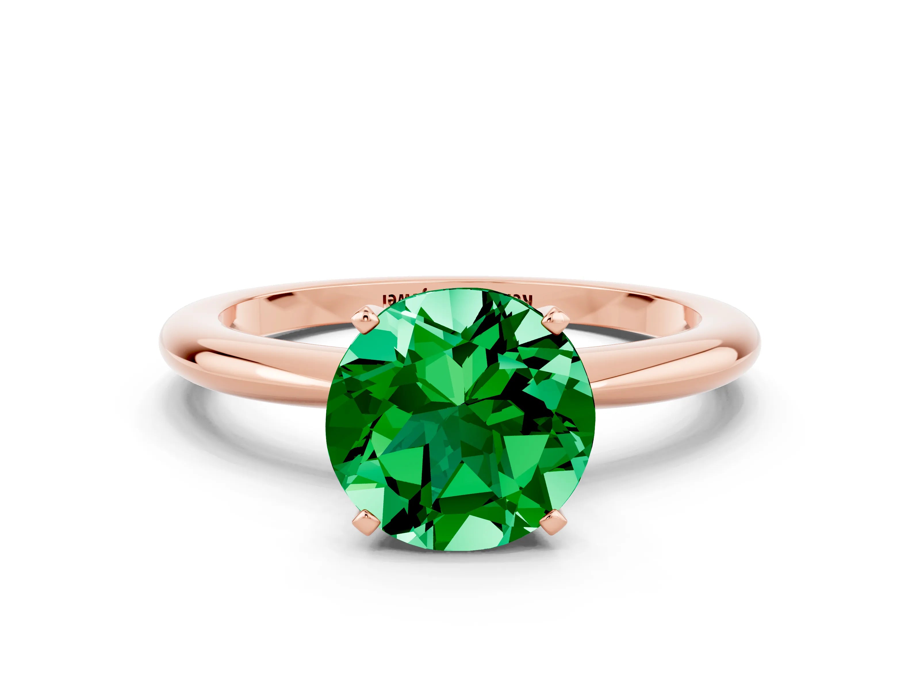 Rose gold Round Cut Emerald Solitaire Ring with Six-Prong Setting and Classic Band