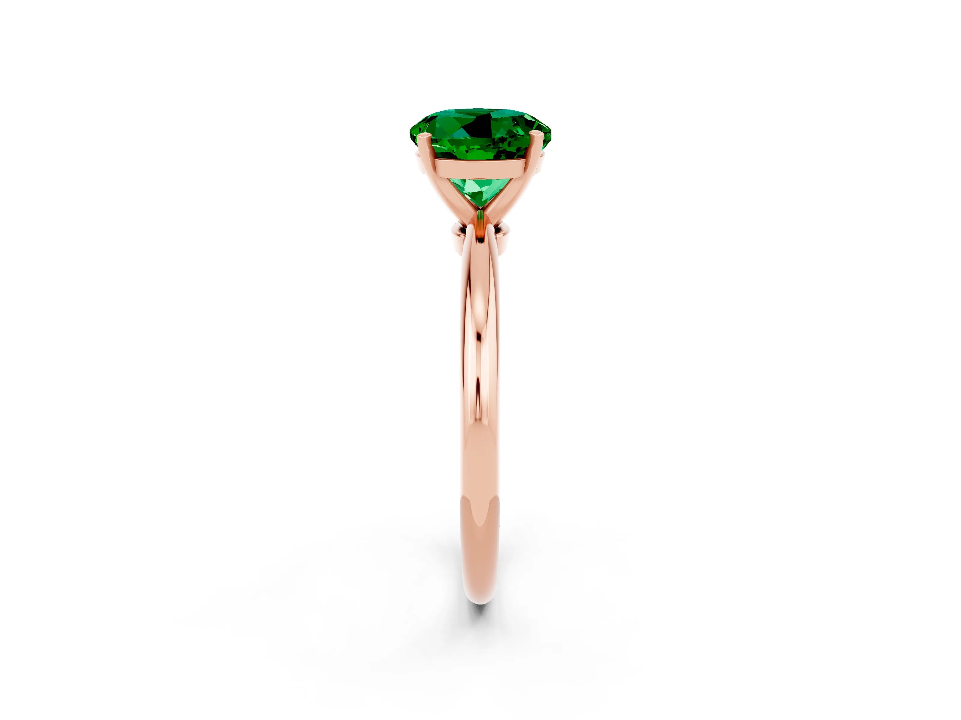 Rose gold Round Cut Emerald Solitaire Ring with Six-Prong Setting and Classic Band_2