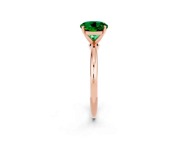 Rose gold Round Cut Emerald Solitaire Ring with Six-Prong Setting and Classic Band