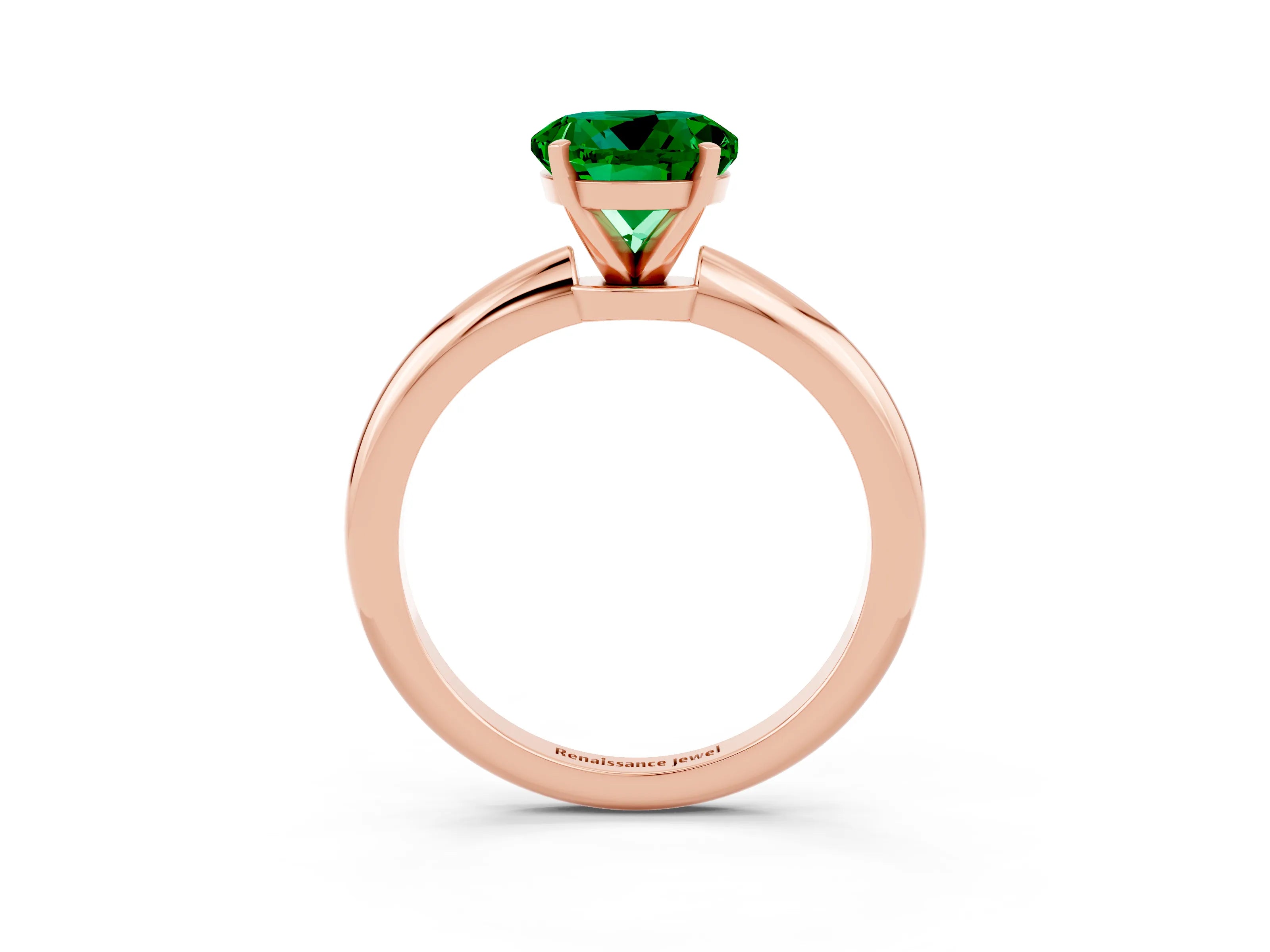 Rose gold Round Cut Emerald Solitaire Ring with Six-Prong Setting and Classic Band_3