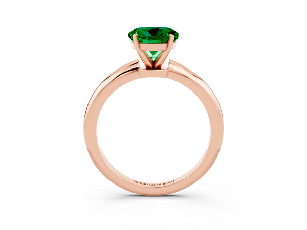Rose gold Round Cut Emerald Solitaire Ring with Six-Prong Setting and Classic Band
