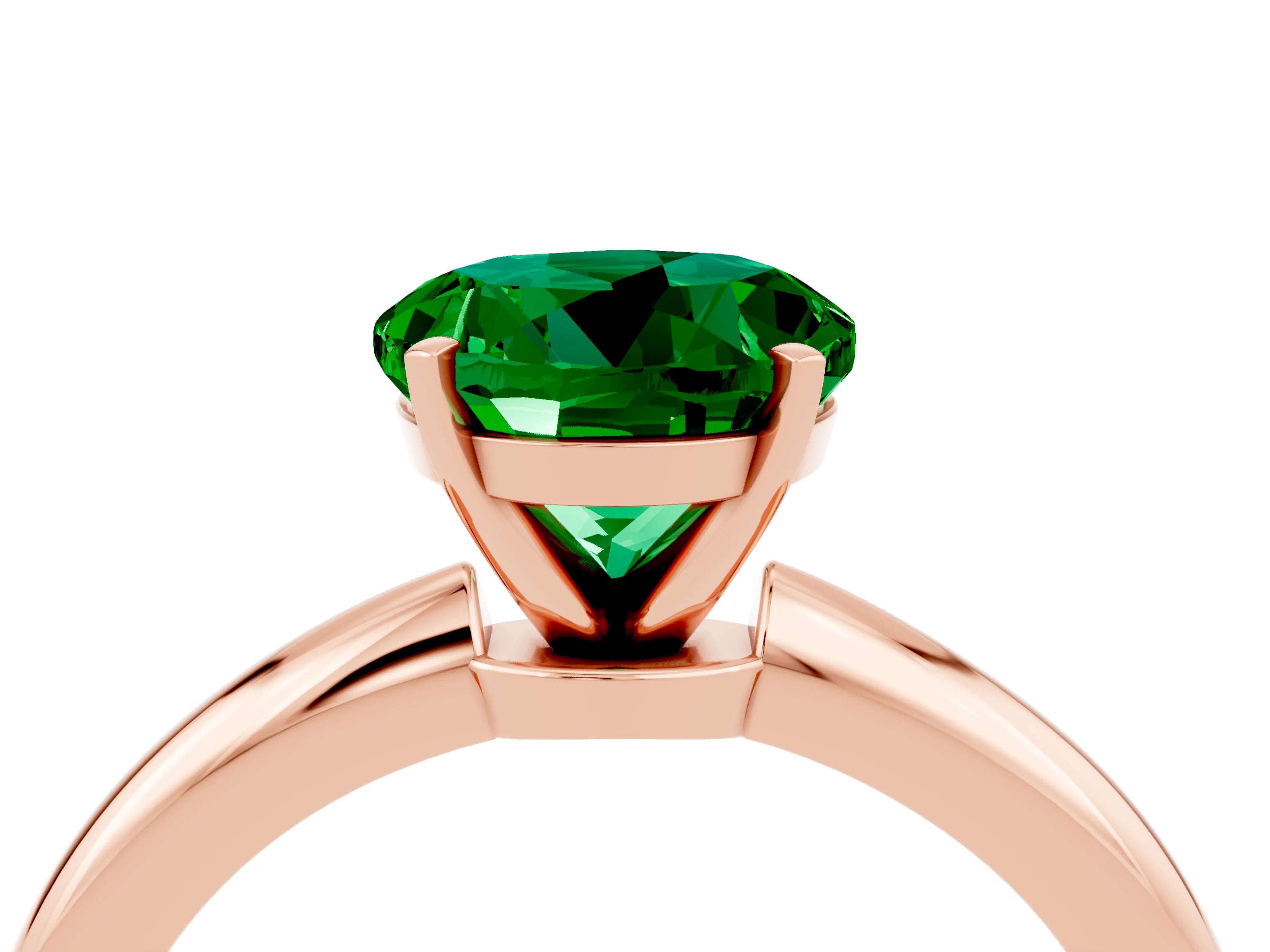 Rose gold Round Cut Emerald Solitaire Ring with Six-Prong Setting and Classic Band_4
