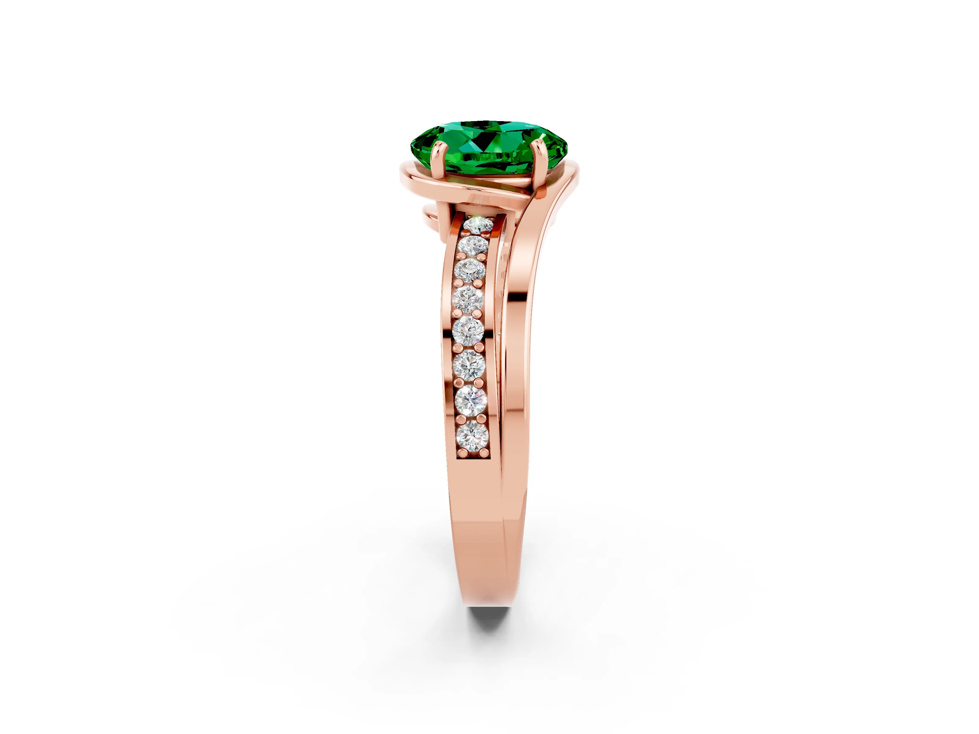 Rose gold Round Cut Emerald Solitaire Ring with Split Shank and Prong Setting_2