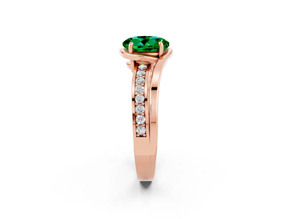 Rose gold Round Cut Emerald Solitaire Ring with Split Shank and Prong Setting