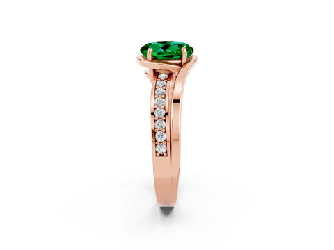 Rose gold Round Cut Emerald Solitaire Ring with Split Shank and Prong Setting_2