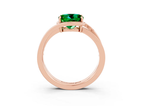 Rose gold Round Cut Emerald Solitaire Ring with Split Shank and Prong Setting_3
