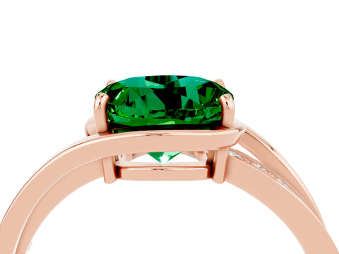 Rose gold Round Cut Emerald Solitaire Ring with Split Shank and Prong Setting_4