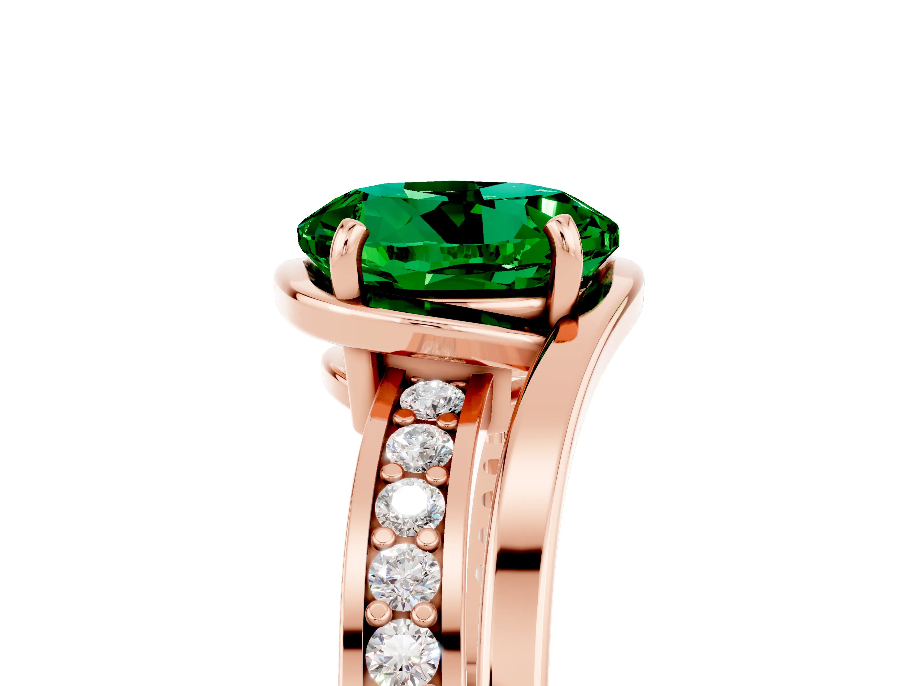 Rose gold Round Cut Emerald Solitaire Ring with Split Shank and Prong Setting_5