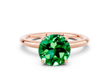 Rose gold Round Cut Emerald Solitaire Ring with Thin Band and Four-Prong Setting_12