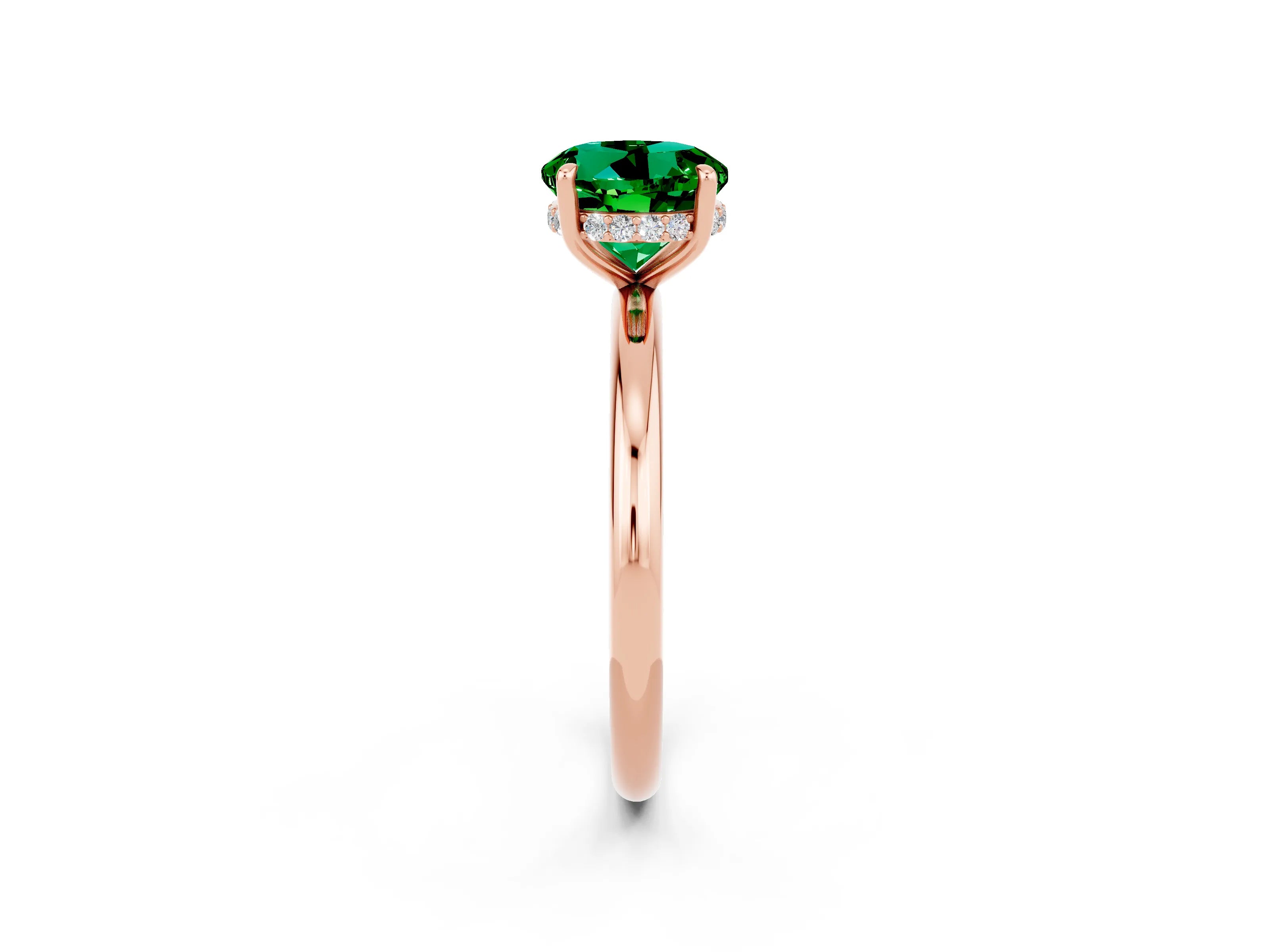 Rose gold Round Cut Emerald Solitaire Ring with Thin Band and Four-Prong Setting_14