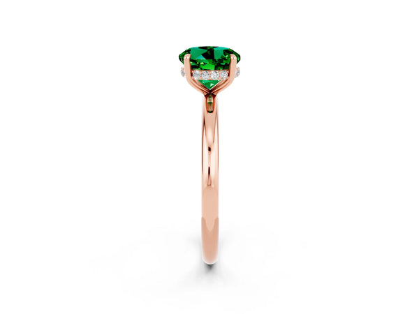 Rose gold Round Cut Emerald Solitaire Ring with Thin Band and Four-Prong Setting