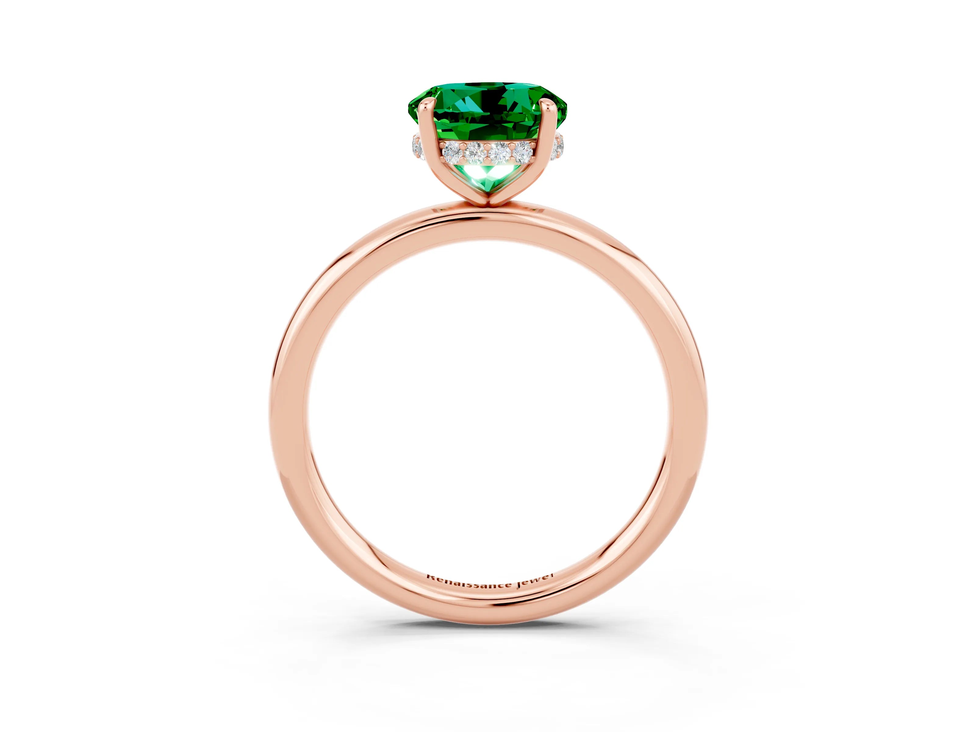 Rose gold Round Cut Emerald Solitaire Ring with Thin Band and Four-Prong Setting_15