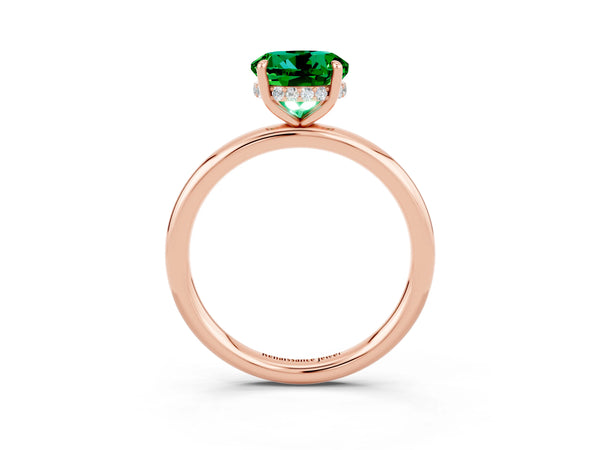 Rose gold Round Cut Emerald Solitaire Ring with Thin Band and Four-Prong Setting