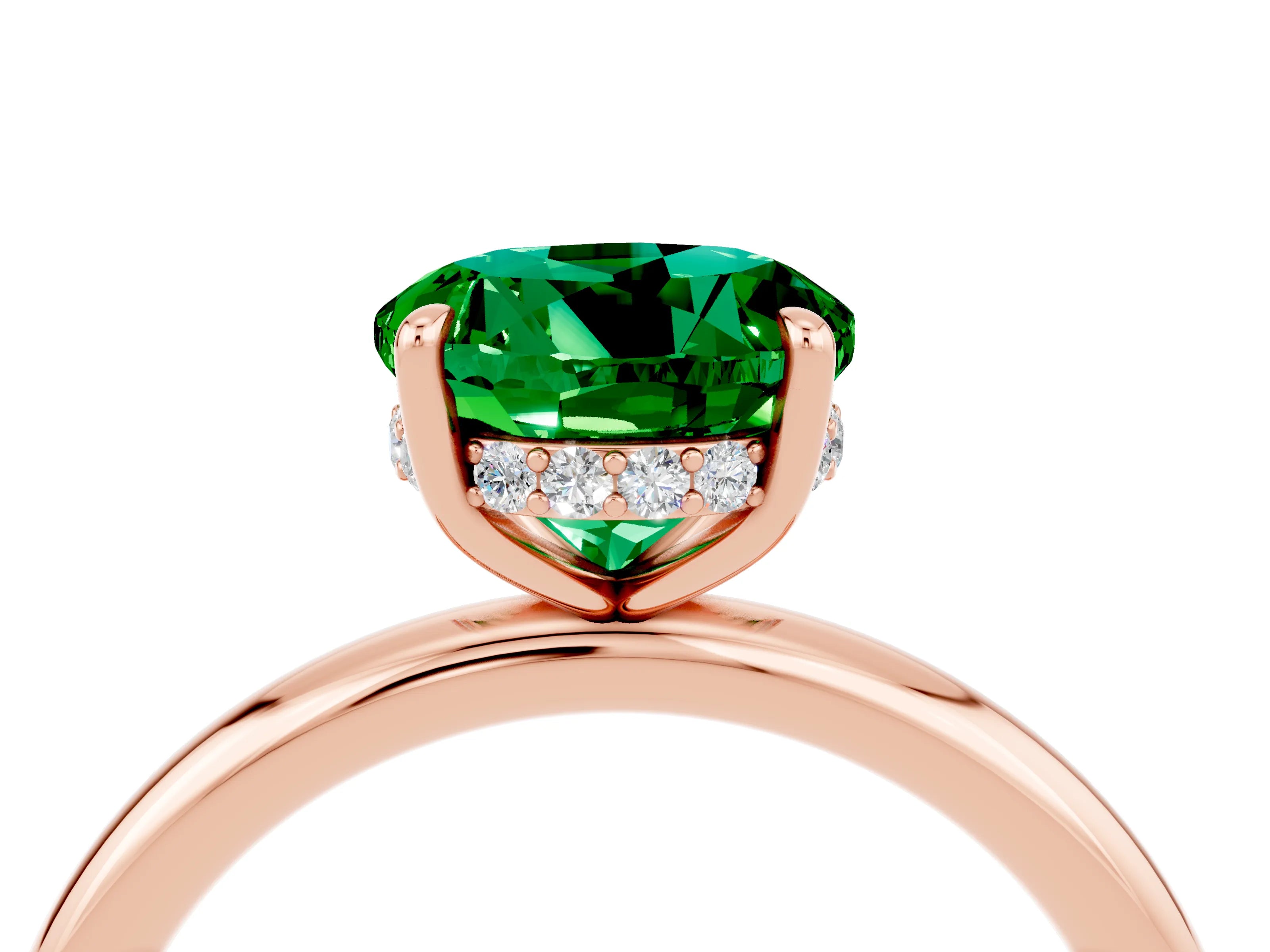 Rose gold Round Cut Emerald Solitaire Ring with Thin Band and Four-Prong Setting_16