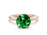 Rose gold Round Cut Emerald Solitaire Ring with Thin Band and Prong Setting_12