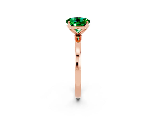 Rose gold Round Cut Emerald Solitaire Ring with Thin Band and Prong Setting