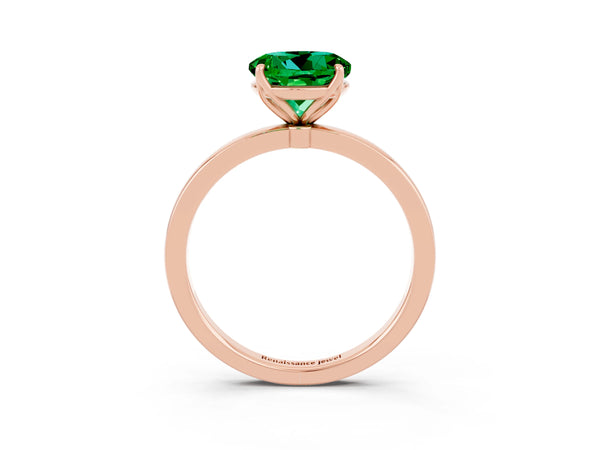 Rose gold Round Cut Emerald Solitaire Ring with Thin Band and Prong Setting