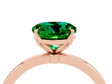 Rose gold Round Cut Emerald Solitaire Ring with Thin Band and Prong Setting_16