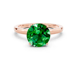 Rose gold Round Cut Emerald Solitaire Ring with Thin Band and Prong Setting_24