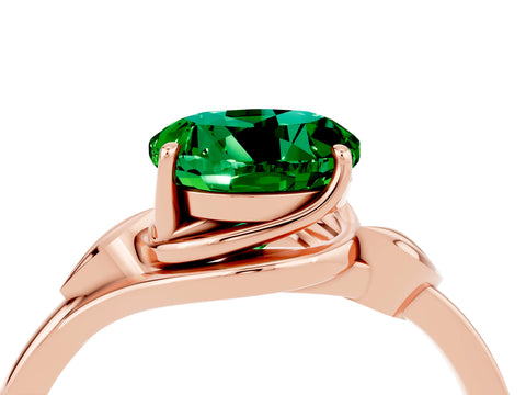 Rose gold Round Cut Emerald Solitaire Ring with Twist Band and Four-Prong Setting_28