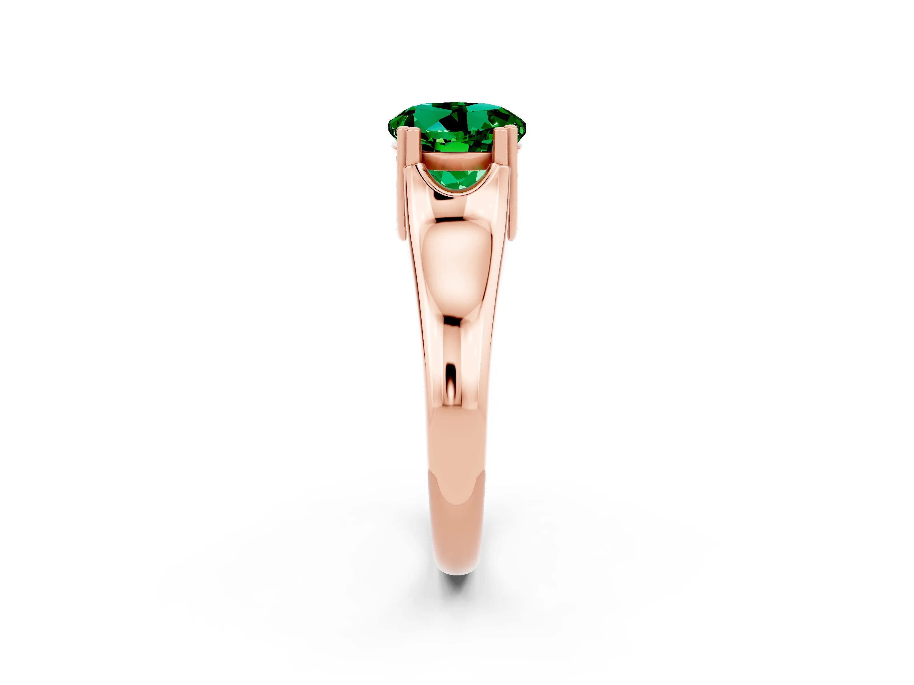 Rose gold Round Cut Emerald Solitaire Ring with Wide Band and Prong Setting_2