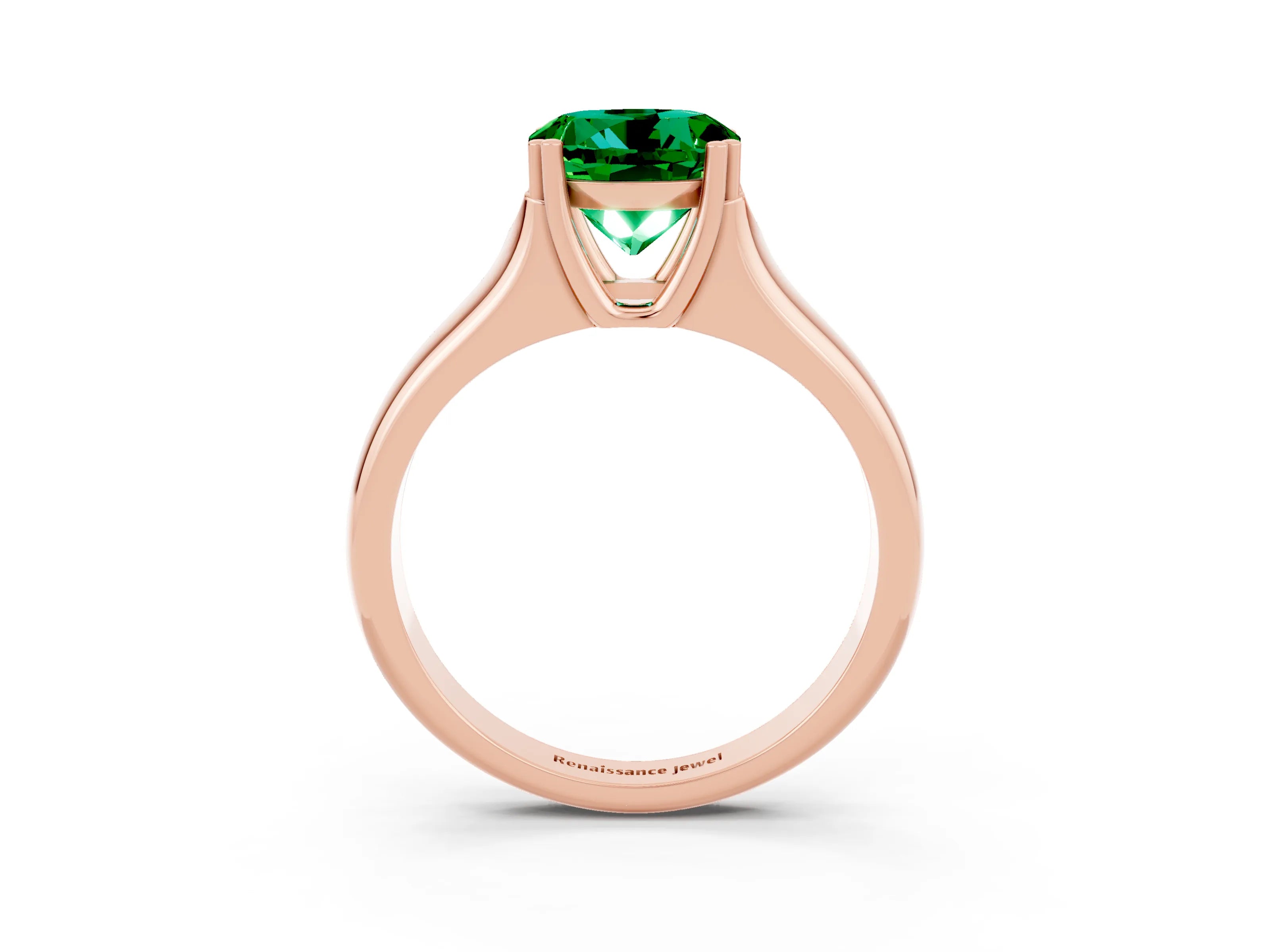 Rose gold Round Cut Emerald Solitaire Ring with Wide Band and Prong Setting_3