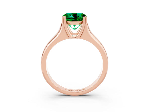 Rose gold Round Cut Emerald Solitaire Ring with Wide Band and Prong Setting