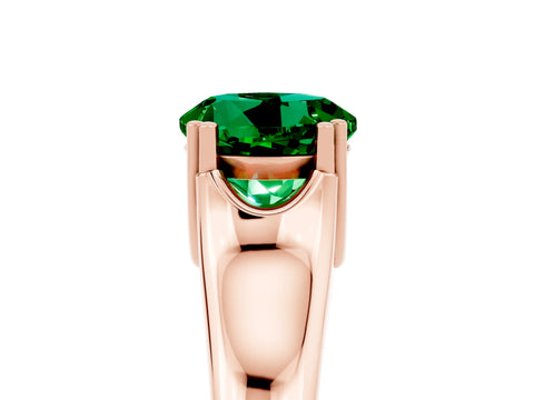 Rose gold Round Cut Emerald Solitaire Ring with Wide Band and Prong Setting_5