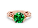 Rose gold Round Cut Emerald Solitaire Twist Band Prong Setting Ring_36