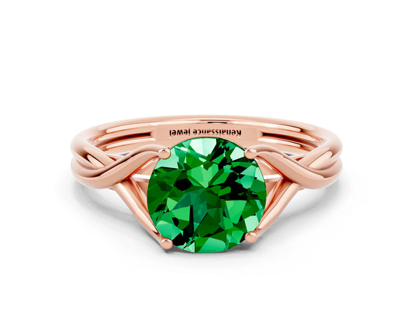 Rose gold Round Cut Emerald Solitaire Twist Band Prong Setting Ring