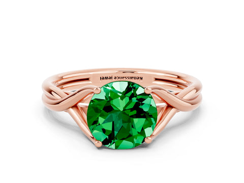 Rose gold Round Cut Emerald Solitaire Twist Band Prong Setting Ring_36