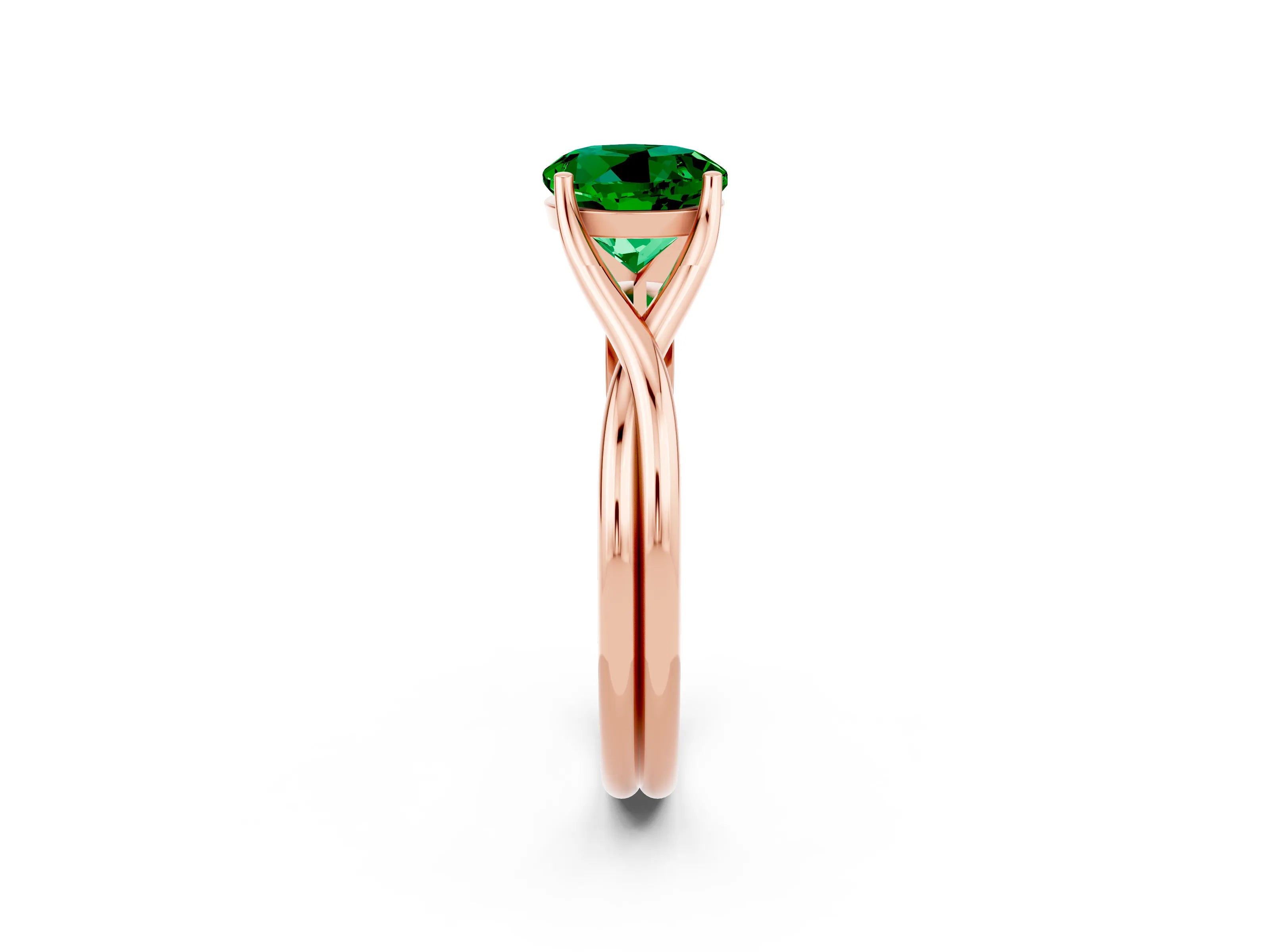 Rose gold Round Cut Emerald Solitaire Twist Band Prong Setting Ring_38