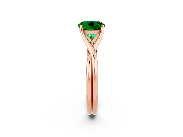 Rose gold Round Cut Emerald Solitaire Twist Band Prong Setting Ring