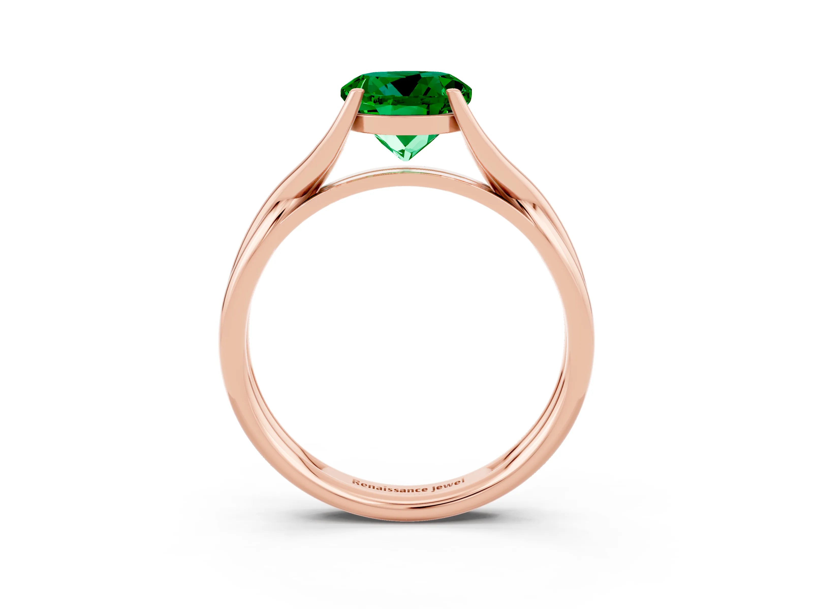Rose gold Round Cut Emerald Solitaire Twist Band Prong Setting Ring_39