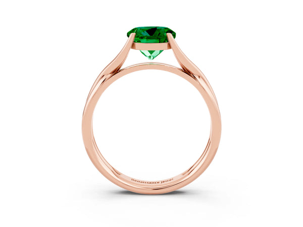 Rose gold Round Cut Emerald Solitaire Twist Band Prong Setting Ring