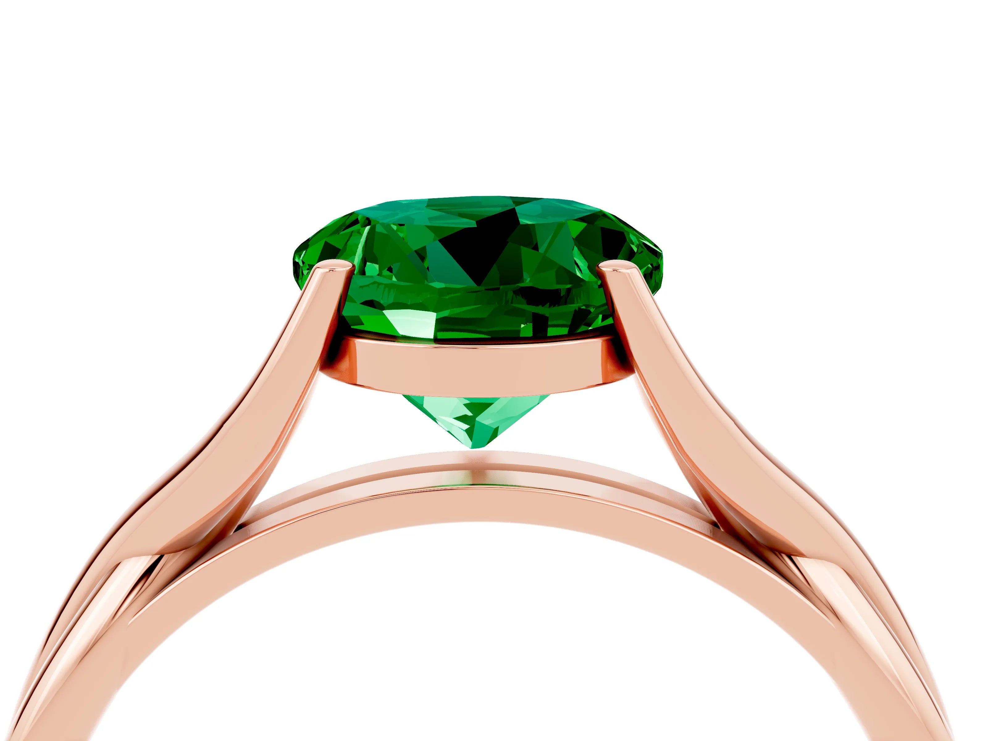 Rose gold Round Cut Emerald Solitaire Twist Band Prong Setting Ring_40
