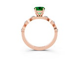 Rose gold Round Cut Emerald Solitaire Twisted Band with Round  Accents and Prong Setting_15