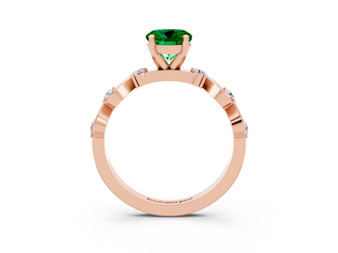 Rose gold Round Cut Emerald Solitaire Twisted Band with Round  Accents and Prong Setting_15