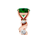 Rose gold Round Cut Emerald Solitaire Twisted Band with Round  Accents and Prong Setting_17