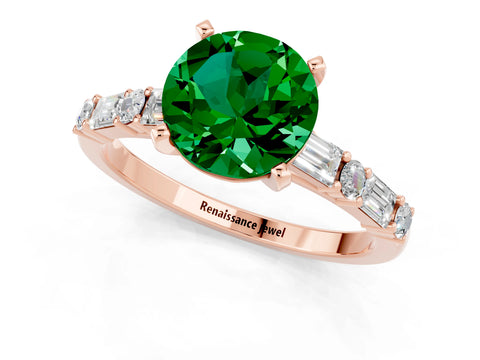 Rose gold Round Cut Emerald Solitaire with Side Baguettes and Channel Set Band_1