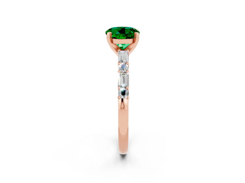 Rose gold Round Cut Emerald Solitaire with Side Baguettes and Channel Set Band_2