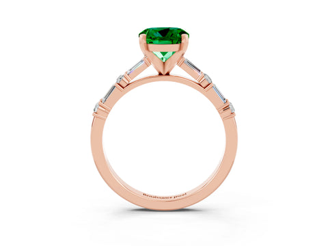 Rose gold Round Cut Emerald Solitaire with Side Baguettes and Channel Set Band_3