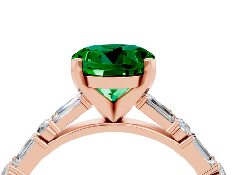 Rose gold Round Cut Emerald Solitaire with Side Baguettes and Channel Set Band_4