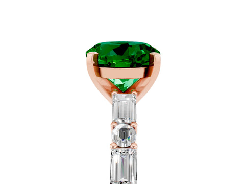 Rose gold Round Cut Emerald Solitaire with Side Baguettes and Channel Set Band_5
