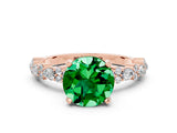 Rose gold Round Cut Emerald Solitaire with Side Stones, Pave Band, Four-Prong Setting_36