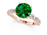 Rose gold Round Cut Emerald Solitaire with Side Stones, Pave Band, Four-Prong Setting_37